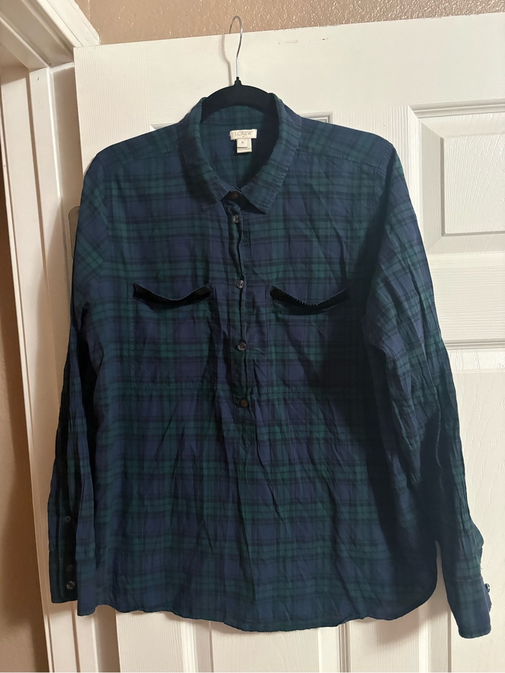 J. Crew plaid button up blouse top collared sequins collegiate academia fall XL